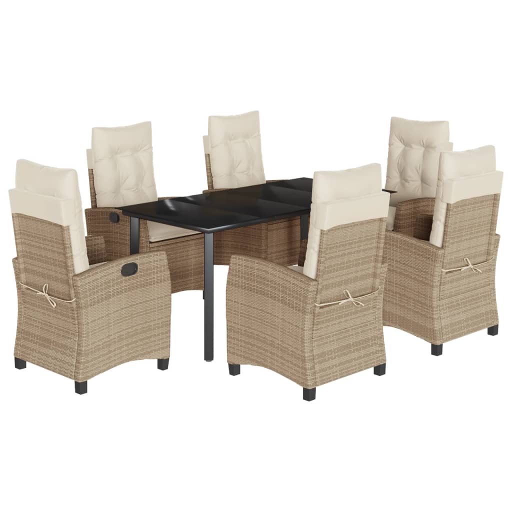 Set da Pranzo da Giardino 7 pz con Cuscini Beige in Polyrattan | homemem39