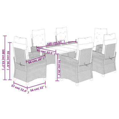 Set da Pranzo da Giardino 7 pz con Cuscini Beige in Polyrattan | homemem39