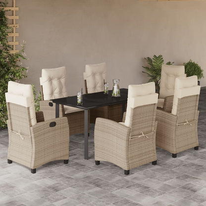 Set da Pranzo da Giardino 7 pz con Cuscini Beige in Polyrattan