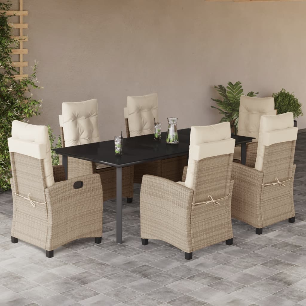 Set da Pranzo da Giardino 7 pz con Cuscini Beige in Polyrattan | homemem39
