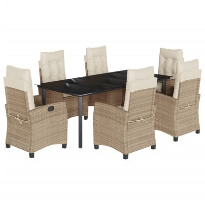 Set da Pranzo da Giardino 7 pz con Cuscini Beige in Polyrattan - homemem39