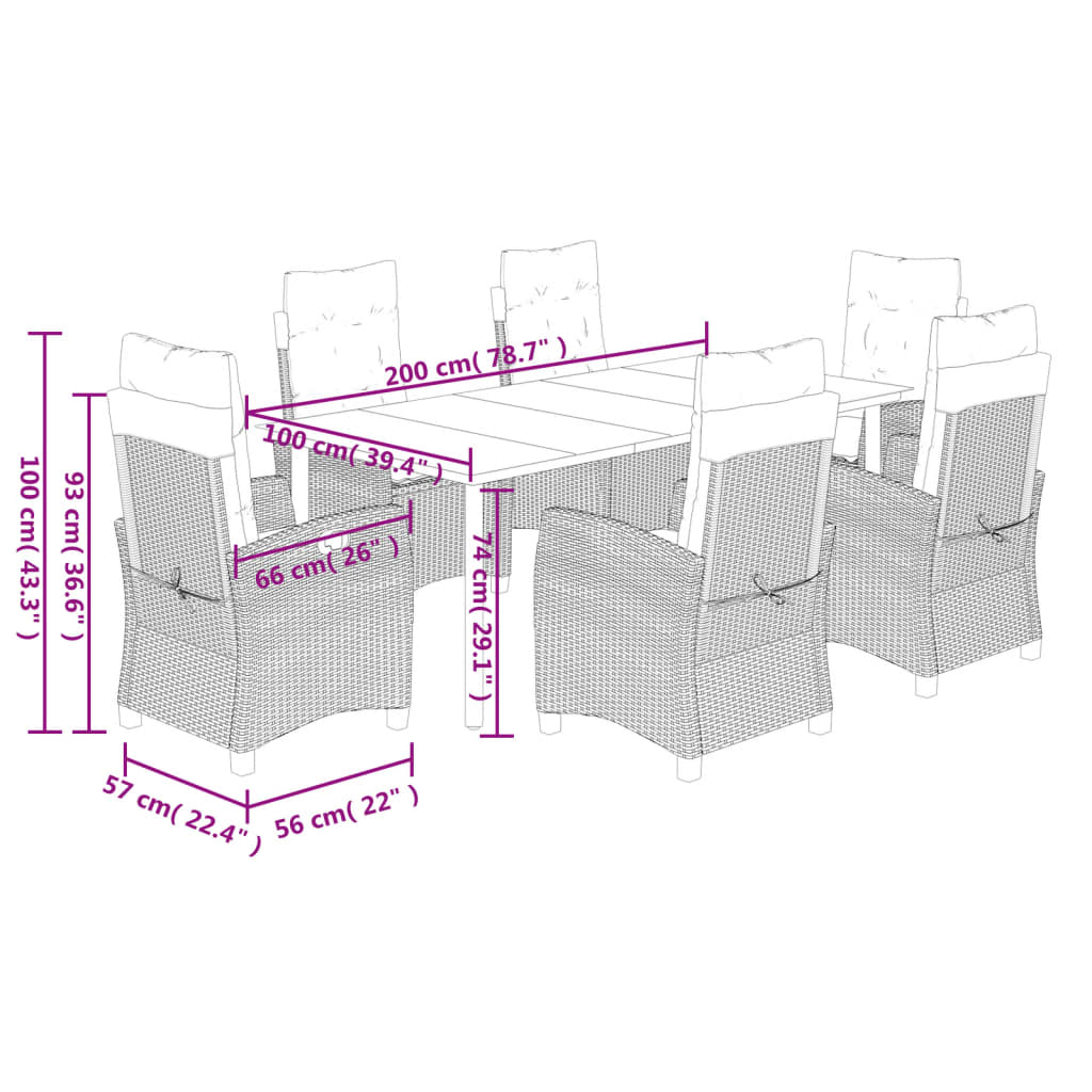 Set da Pranzo da Giardino 7 pz con Cuscini Beige in Polyrattan | homemem39