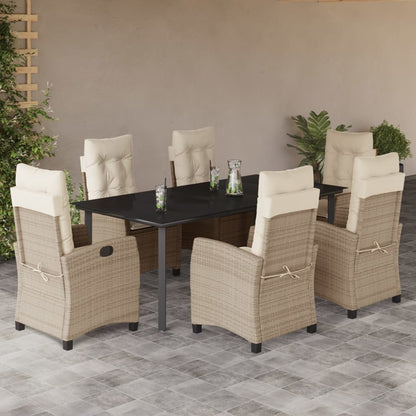 Set da Pranzo da Giardino 7 pz con Cuscini Beige in Polyrattan - homemem39