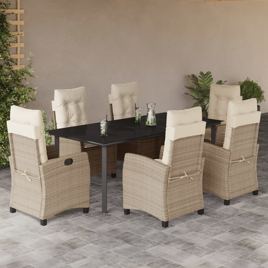 Set da Pranzo da Giardino 7 pz con Cuscini Beige in Polyrattan - homemem39