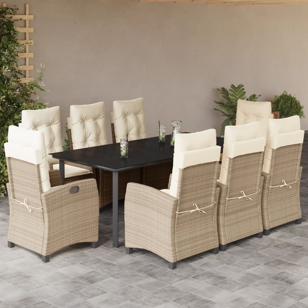 Set da Pranzo da Giardino 9 pz con Cuscini Beige in Polyrattan | homemem39
