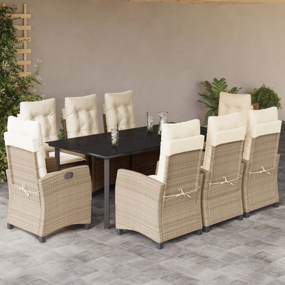 Set da Pranzo da Giardino 9 pz con Cuscini Beige in Polyrattan - homemem39