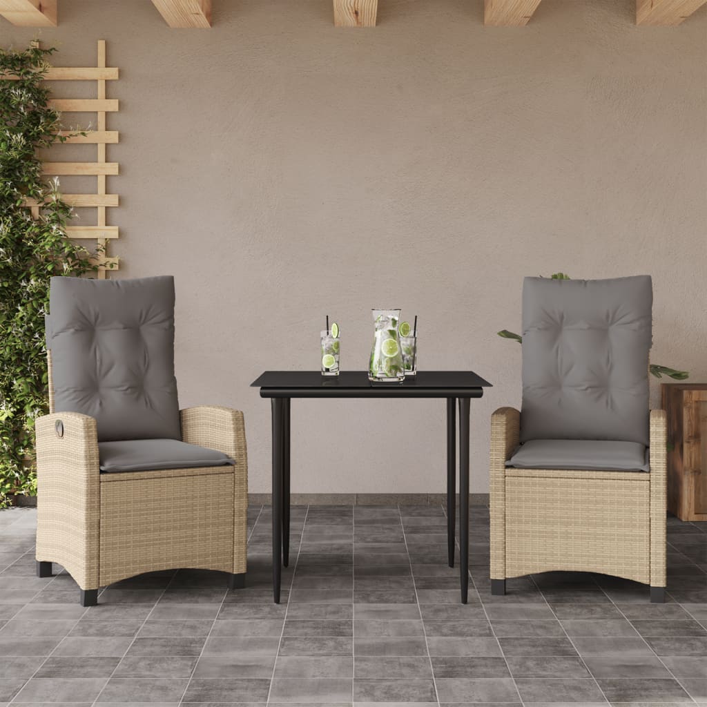 Set Pranzo da Giardino 3 pz con Cuscini Beige Misto Polyrattan | homemem39