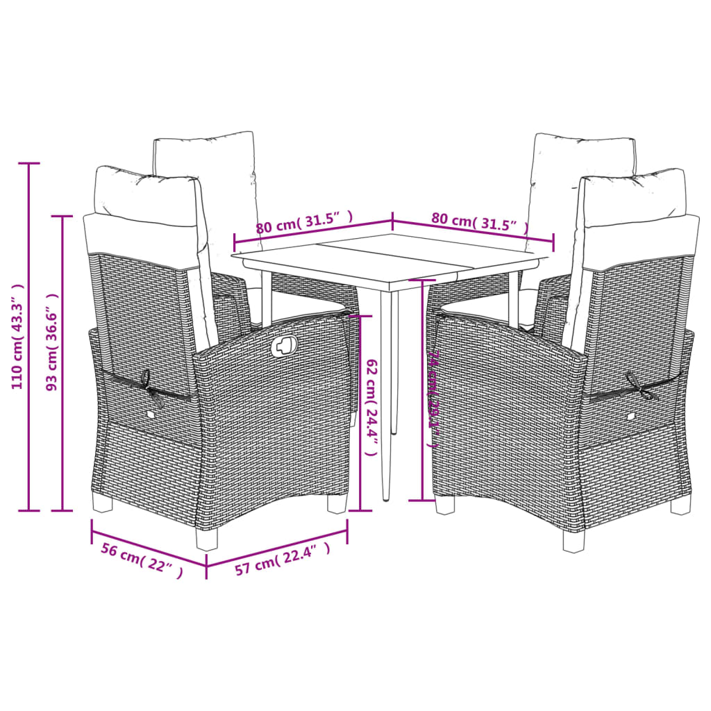 Set Pranzo da Giardino 5 pz con Cuscini Beige Misto Polyrattan | homemem39