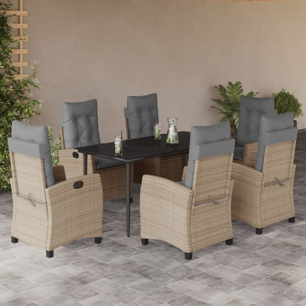 Set Pranzo da Giardino 7 pz con Cuscini Beige Misto Polyrattan | homemem39