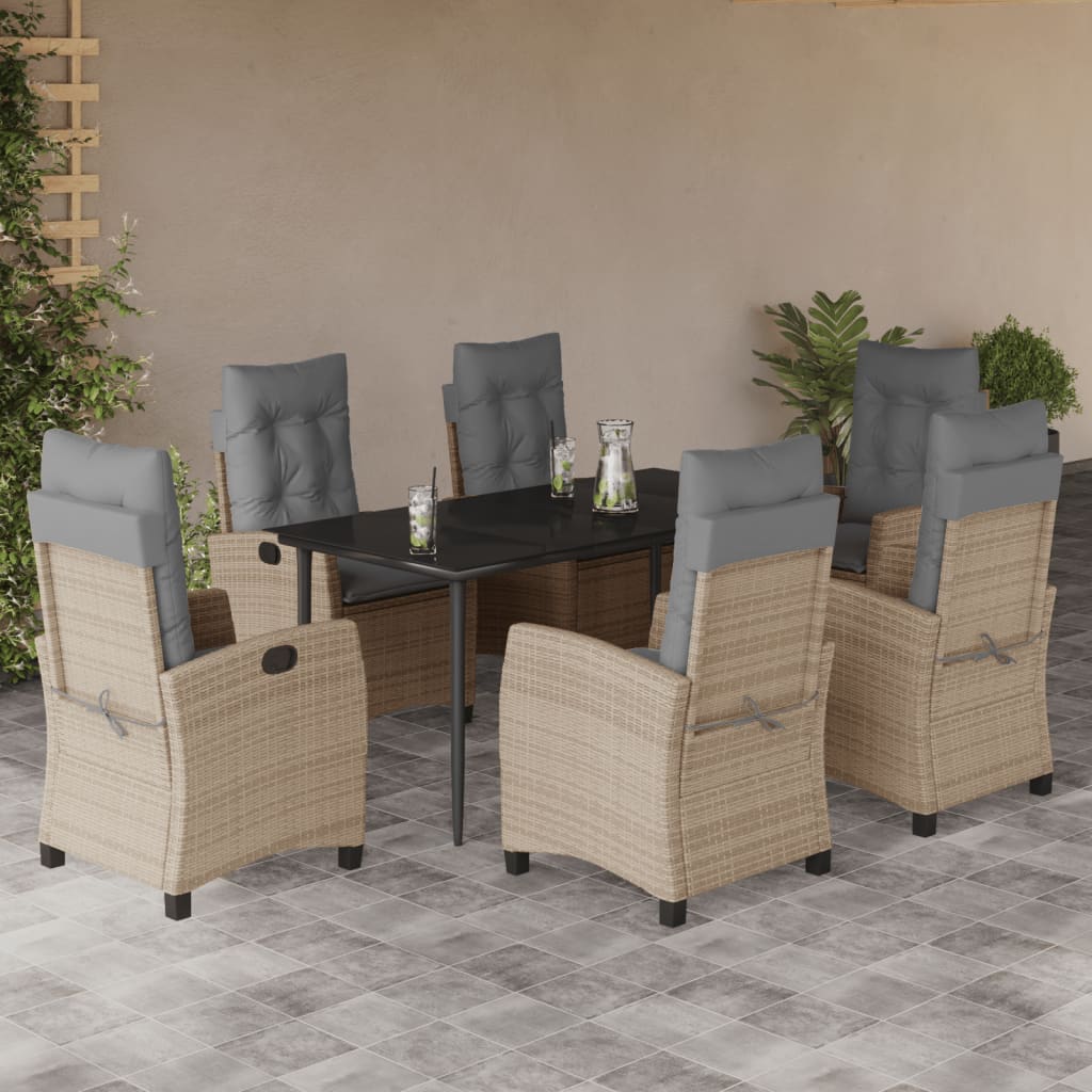 Set Pranzo da Giardino 7 pz con Cuscini Beige Misto Polyrattan | homemem39