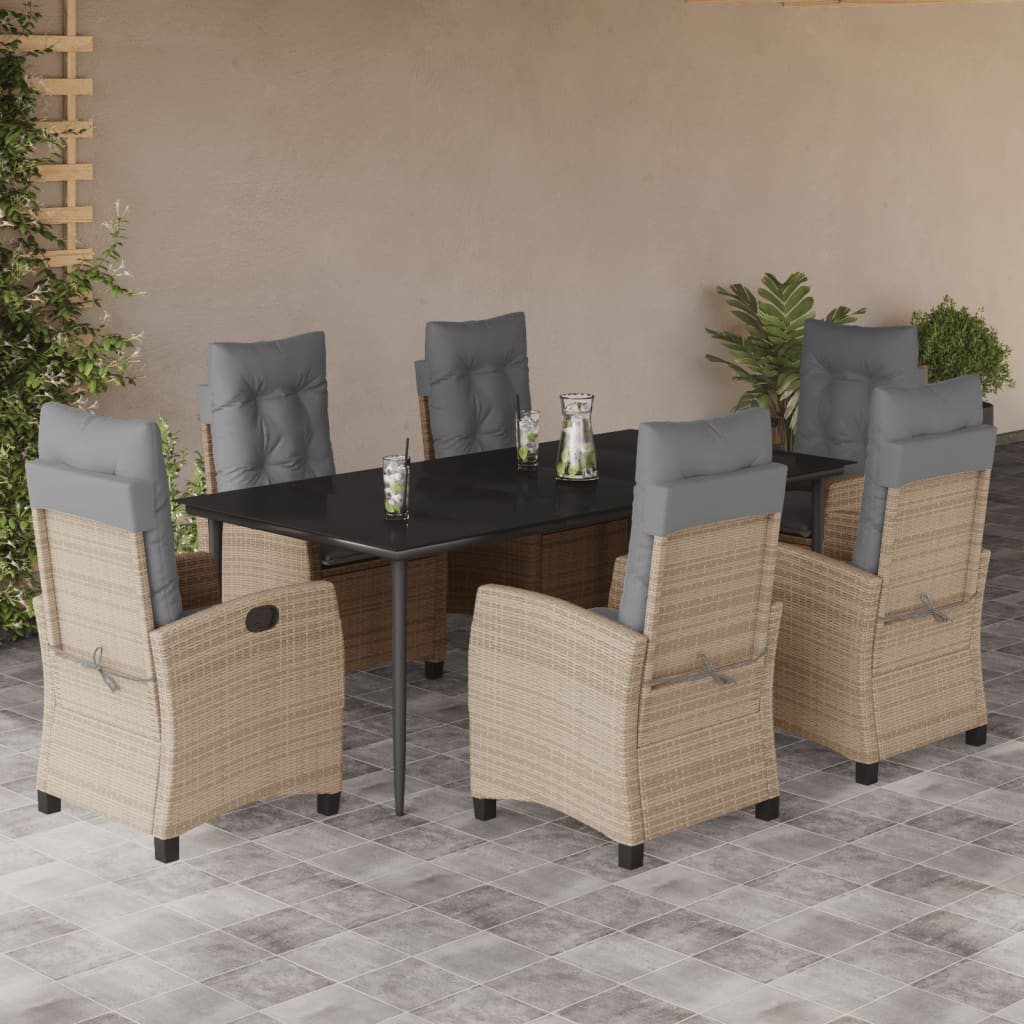 Set Pranzo da Giardino 7 pz con Cuscini Beige Misto Polyrattan - homemem39