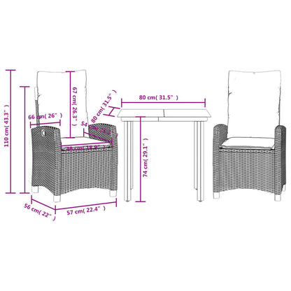 Set Pranzo da Giardino 3 pz con Cuscini Beige Misto Polyrattan | homemem39