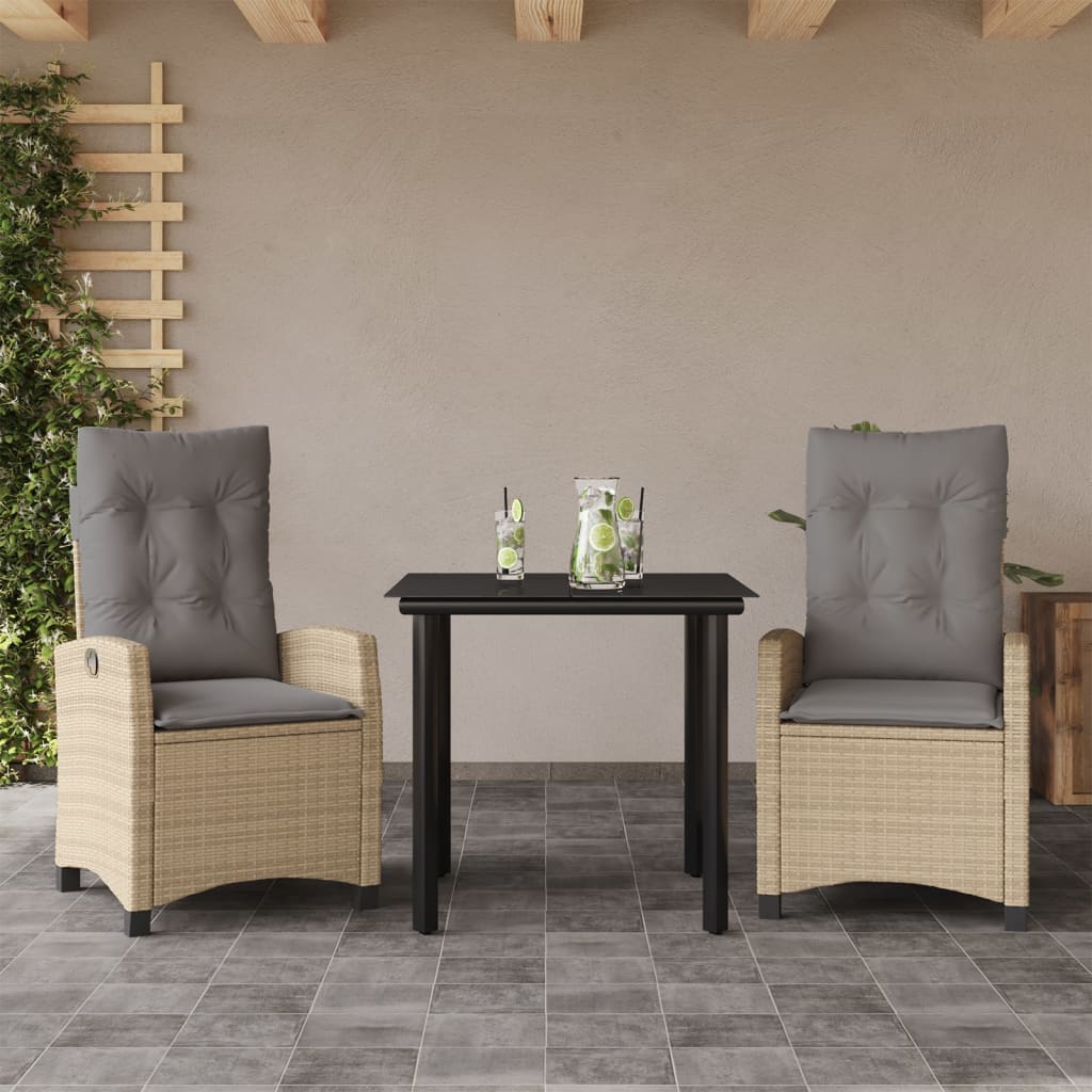 Set Pranzo da Giardino 3 pz con Cuscini Beige Misto Polyrattan | homemem39