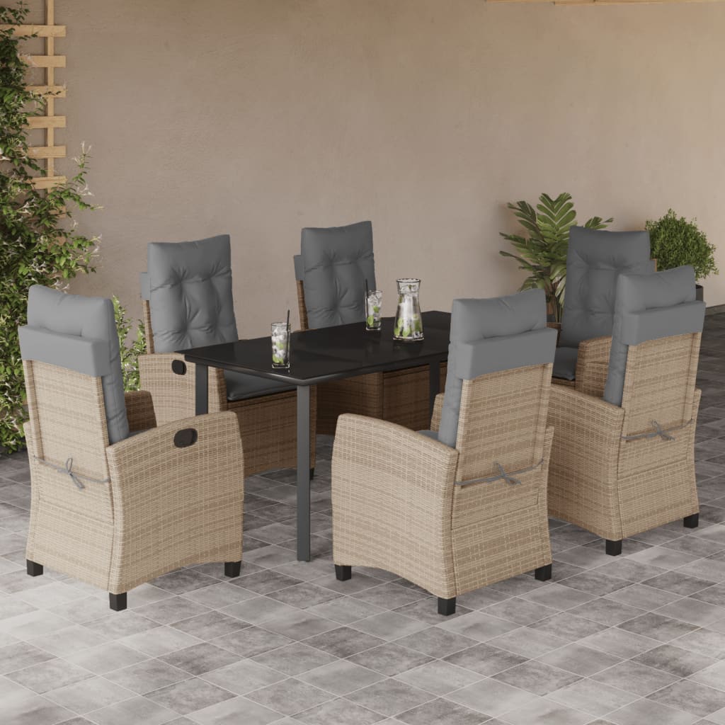 Set Pranzo da Giardino 7 pz con Cuscini Beige Misto Polyrattan | homemem39