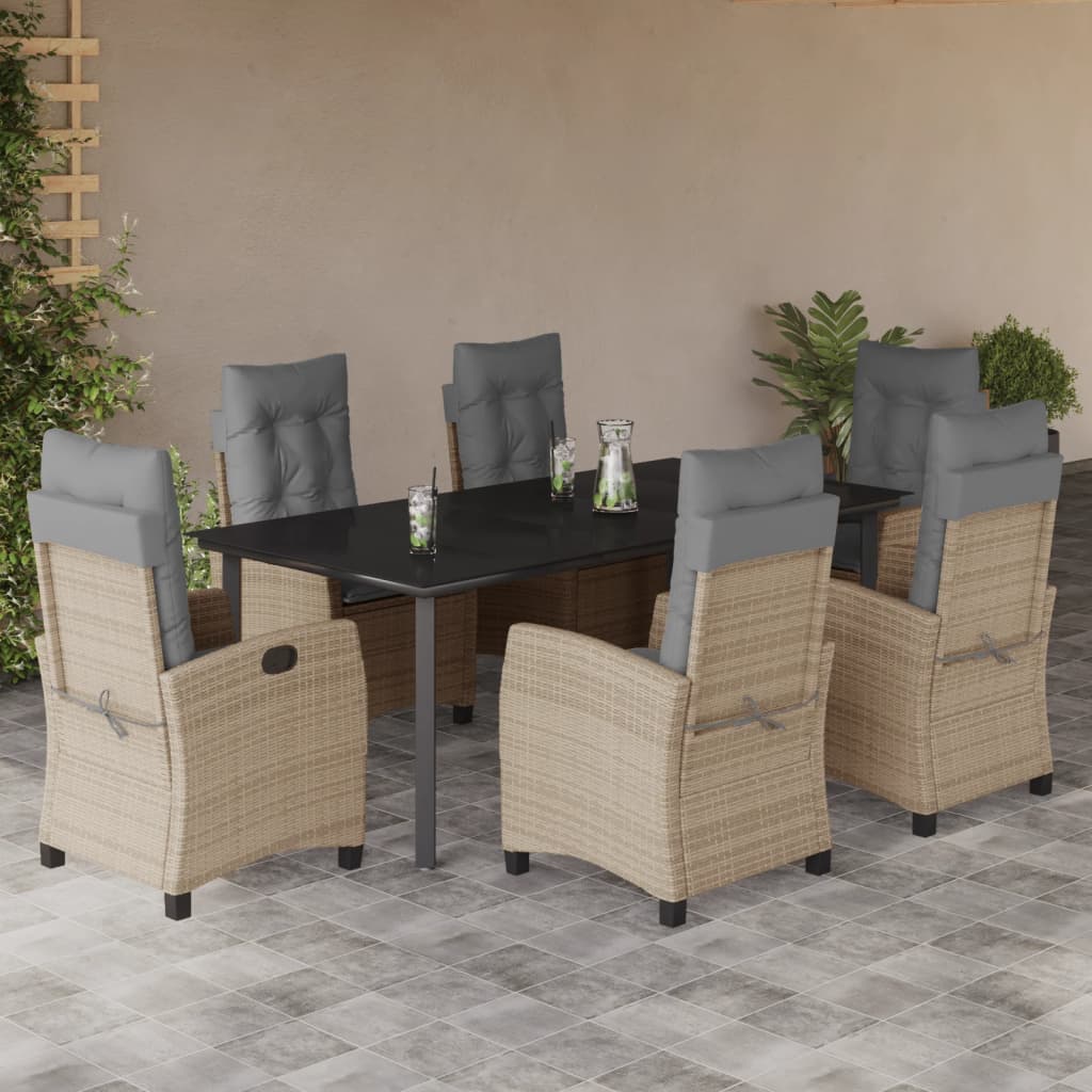 Set Pranzo da Giardino 7 pz con Cuscini Beige Misto Polyrattan | homemem39