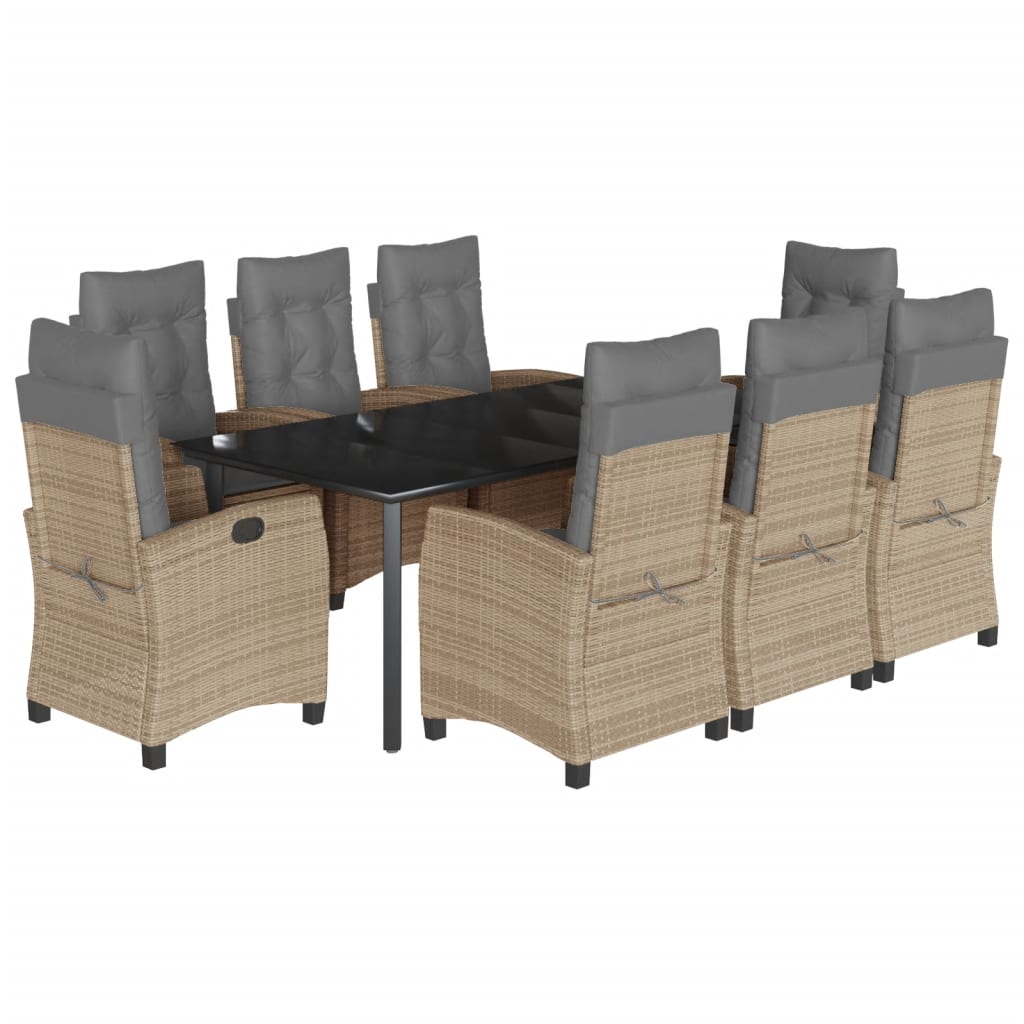 Set Pranzo da Giardino 9 pz con Cuscini Beige Misto Polyrattan | homemem39