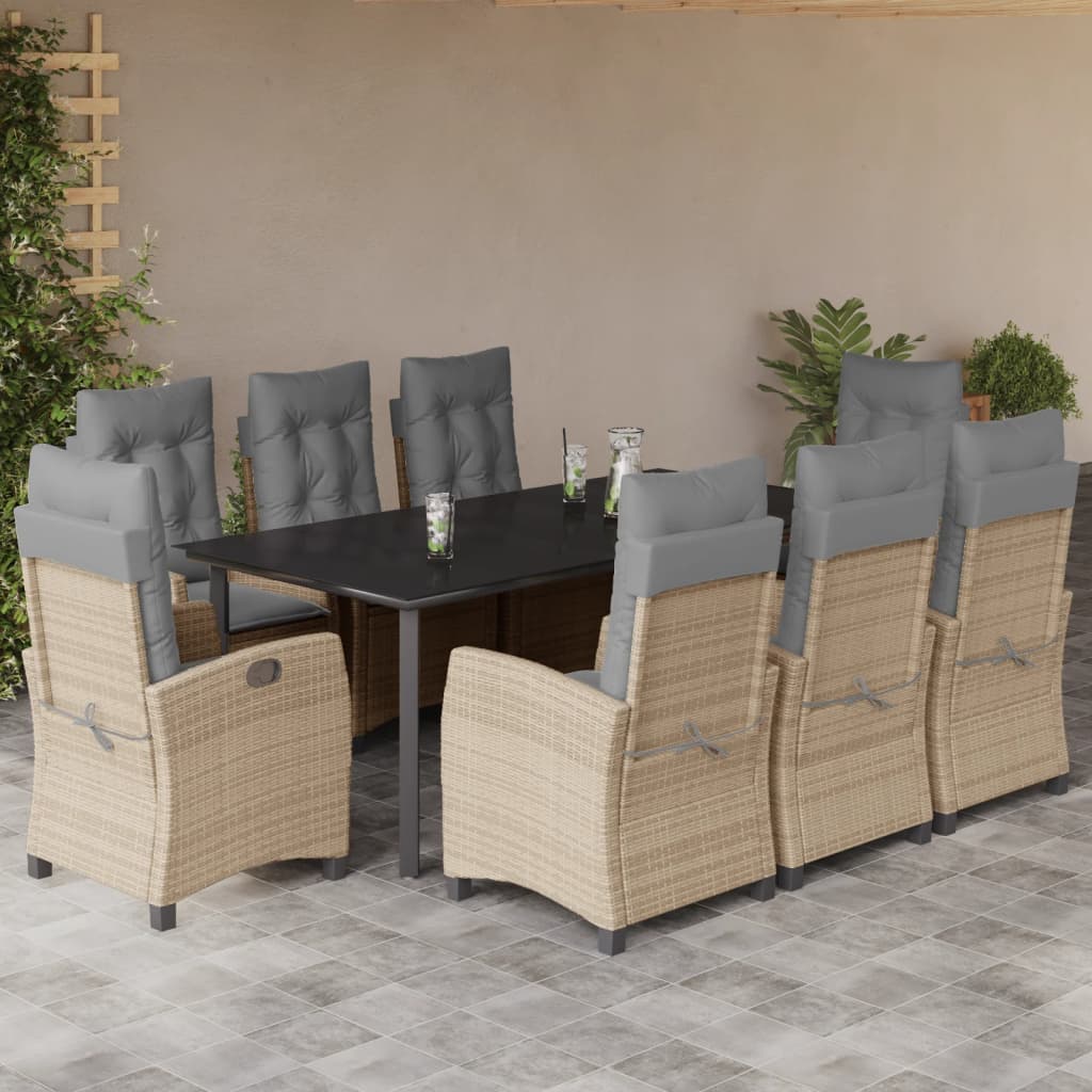 Set Pranzo da Giardino 9 pz con Cuscini Beige Misto Polyrattan | homemem39