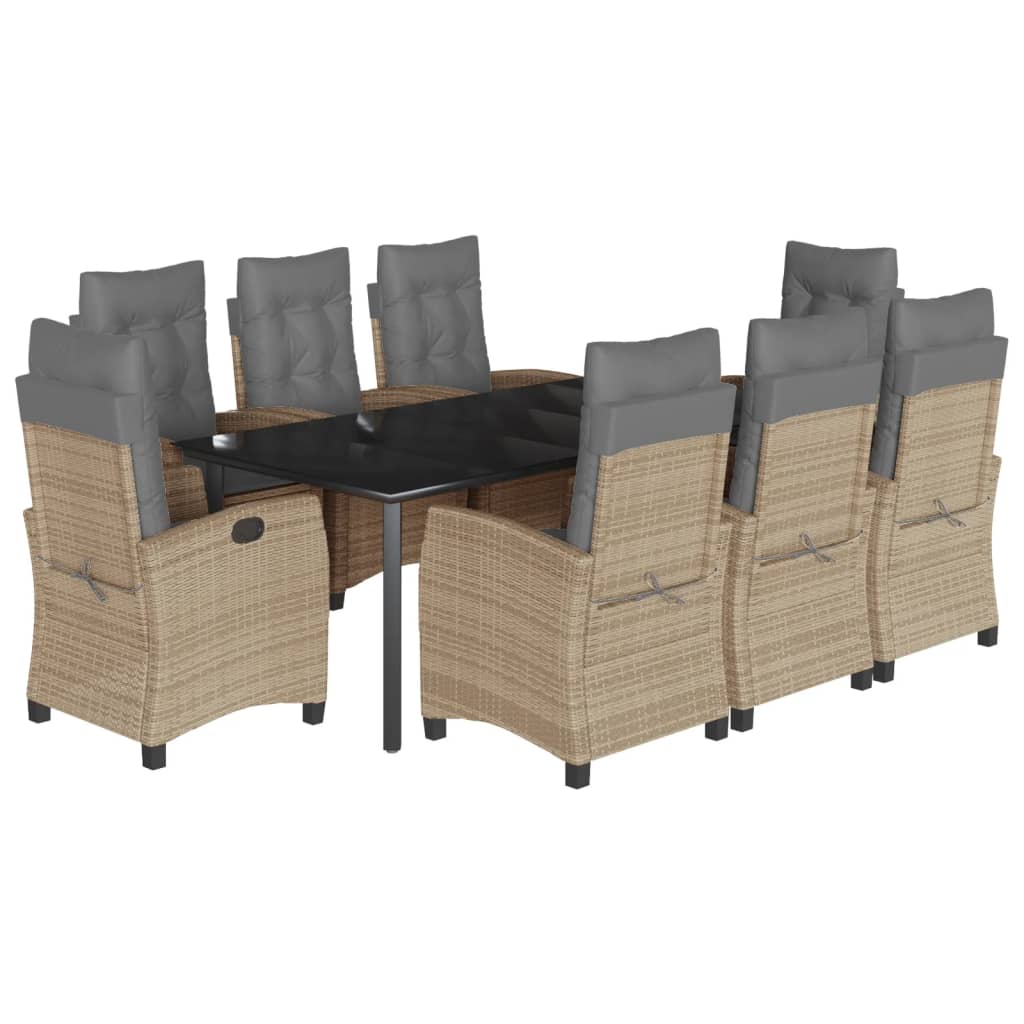 Set Pranzo da Giardino 9 pz con Cuscini Beige Misto Polyrattan | homemem39