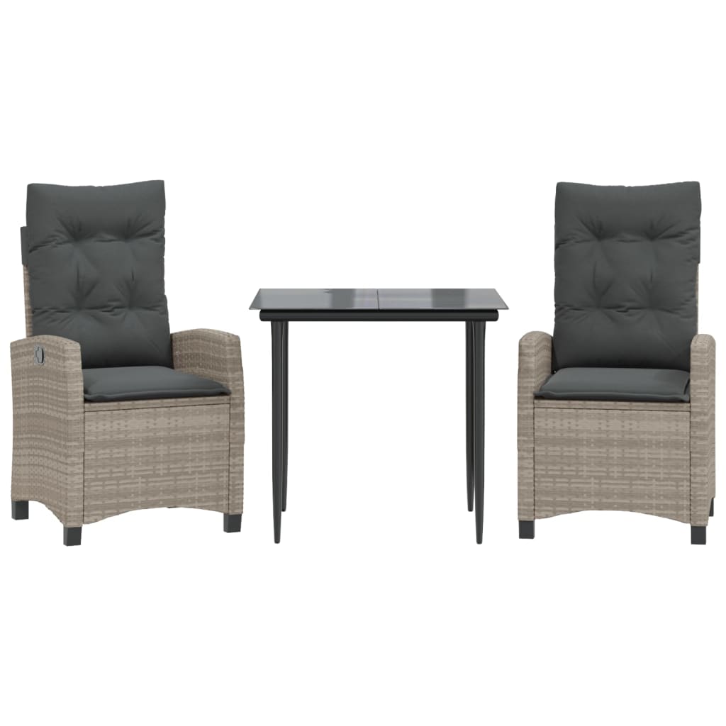 Set Pranzo da Giardino 3pz con Cuscini Grigio Chiaro Polyrattan - homemem39