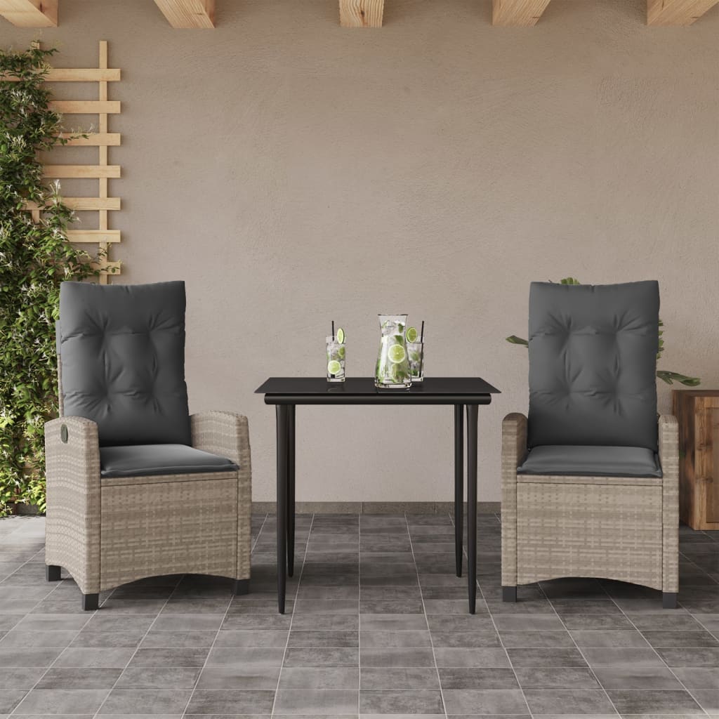Set Pranzo da Giardino 3pz con Cuscini Grigio Chiaro Polyrattan - homemem39