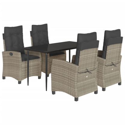 Set Pranzo da Giardino 5pz con Cuscini Grigio Chiaro Polyrattan | homemem39