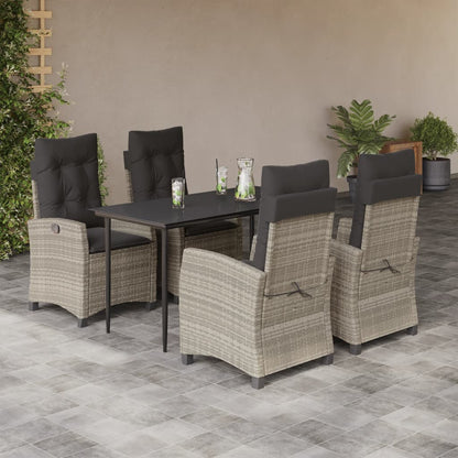 Set Pranzo da Giardino 5pz con Cuscini Grigio Chiaro Polyrattan | homemem39