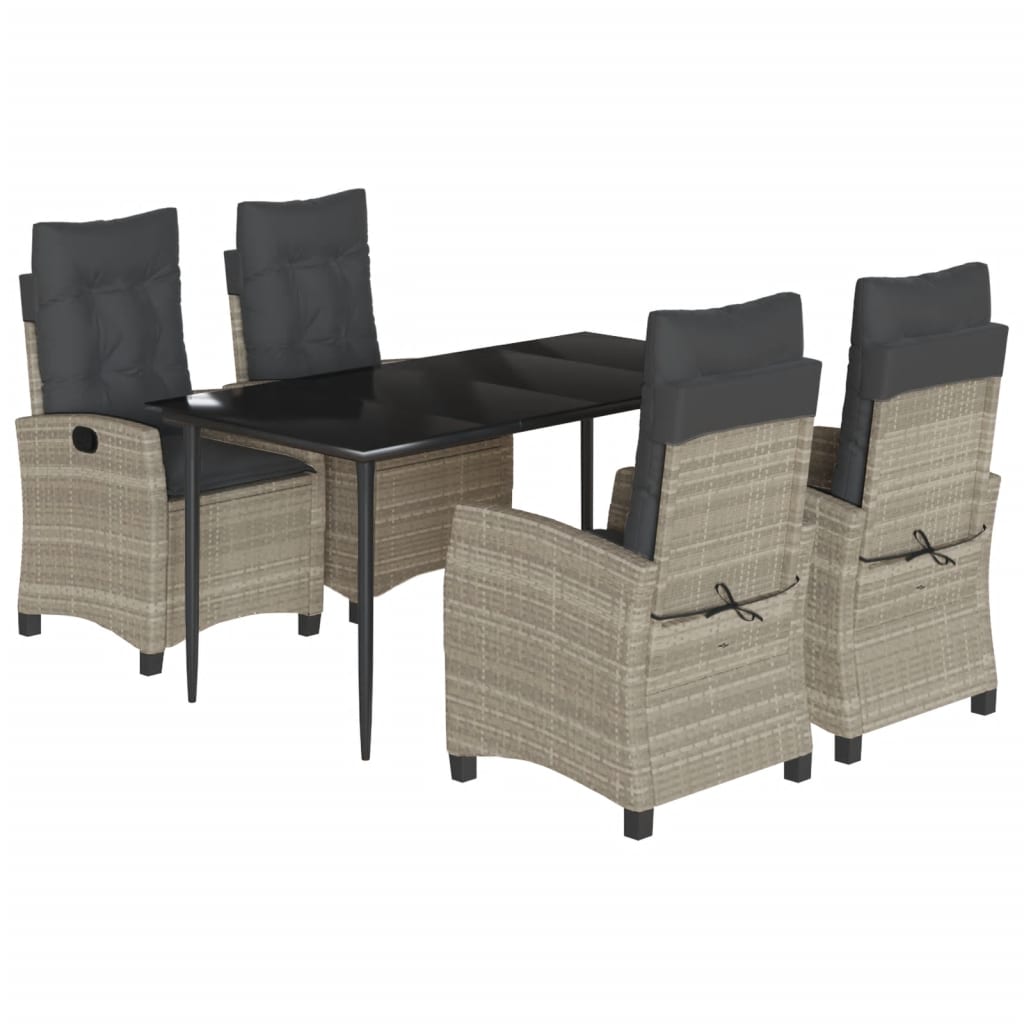 Set Pranzo da Giardino 5pz con Cuscini Grigio Chiaro Polyrattan - homemem39