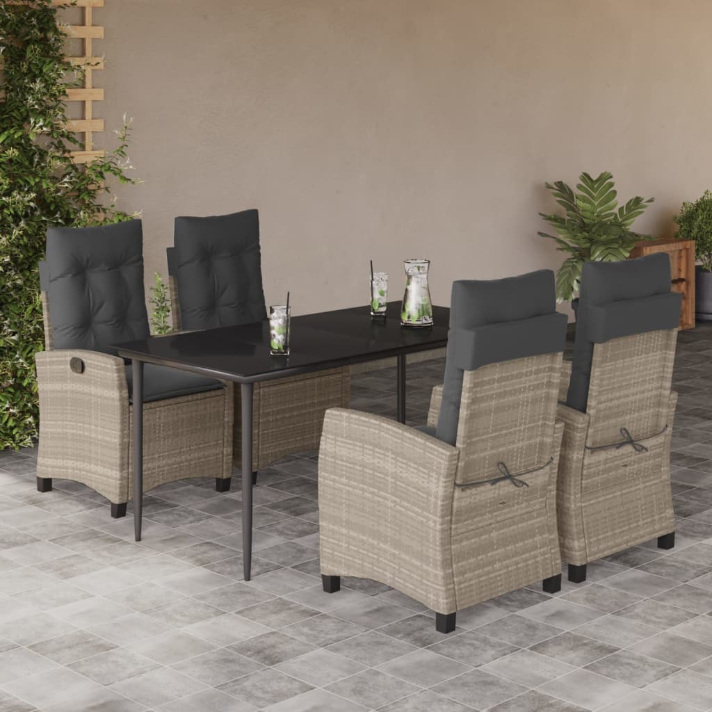 Set Pranzo da Giardino 5pz con Cuscini Grigio Chiaro Polyrattan | homemem39