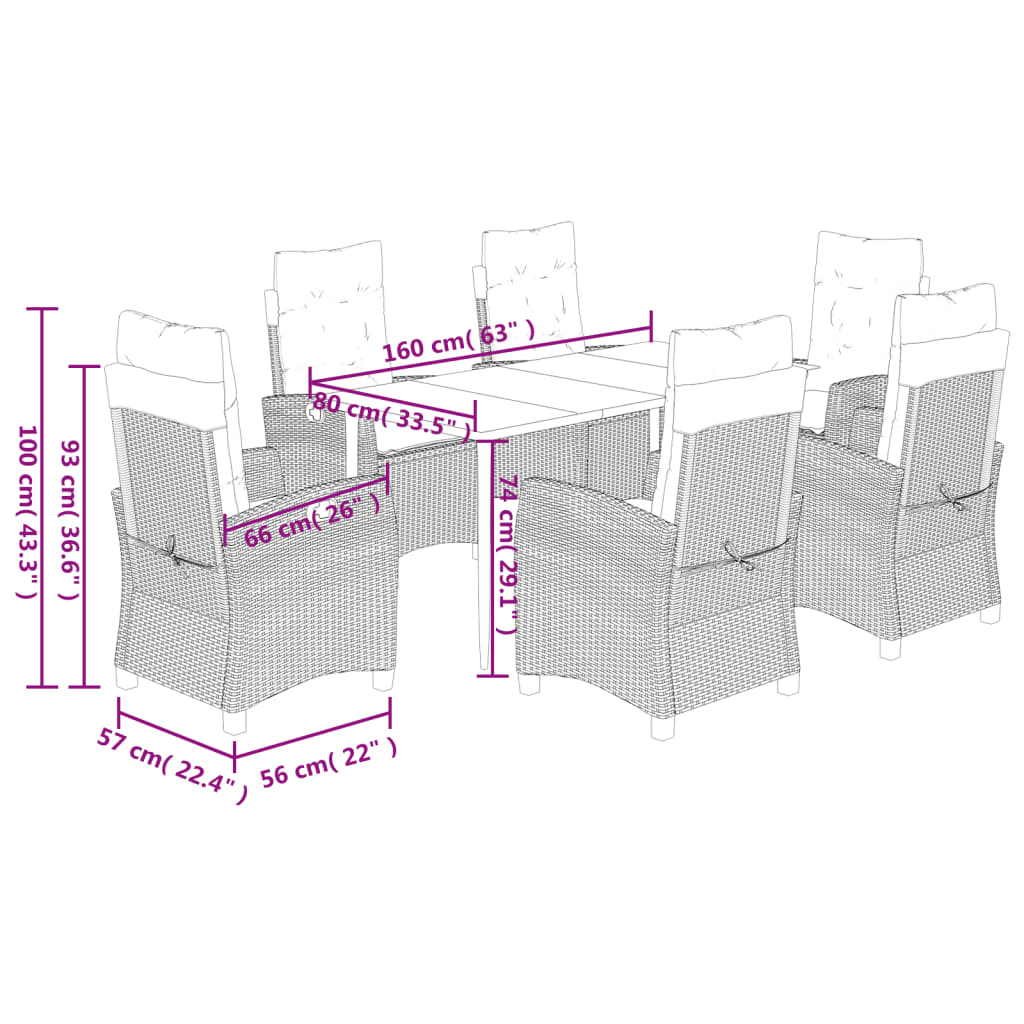 Set da Pranzo da Giardino 7 pz Cuscini Polyrattan Grigio Chiaro | homemem39