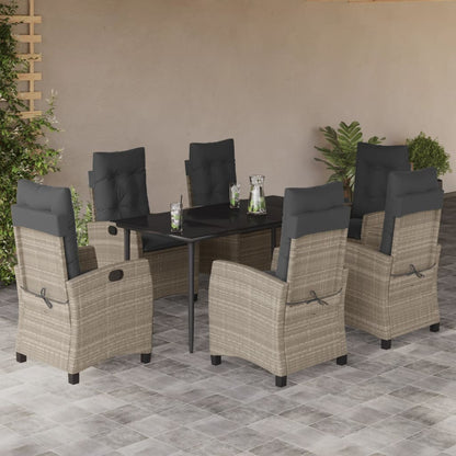 Set da Pranzo da Giardino 7 pz Cuscini Polyrattan Grigio Chiaro | homemem39