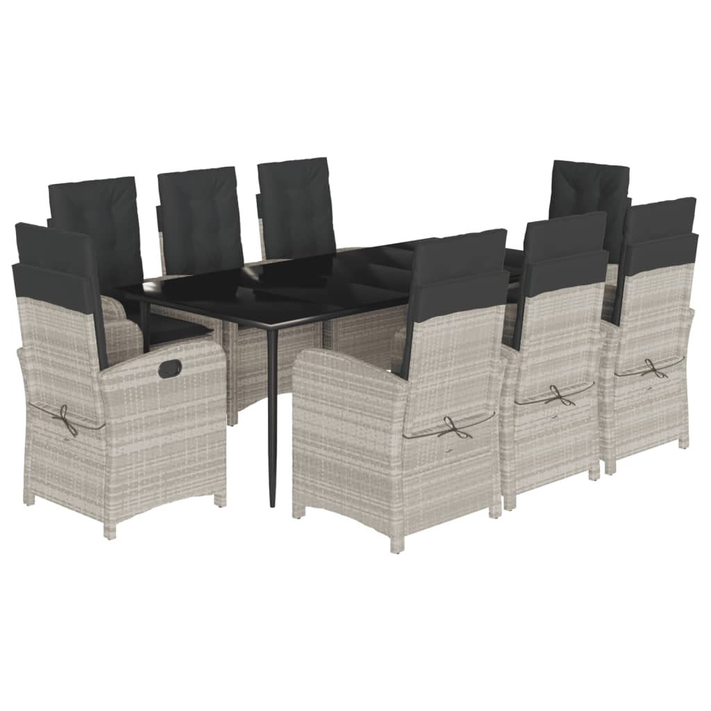 Set Pranzo da Giardino 9pz con Cuscini Grigio Chiaro Polyrattan - homemem39