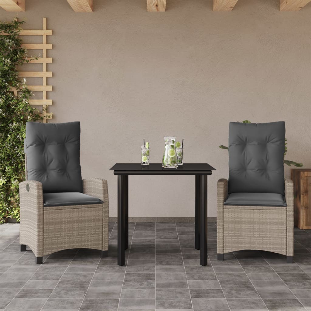 Set Pranzo da Giardino 3pz con Cuscini Grigio Chiaro Polyrattan - homemem39