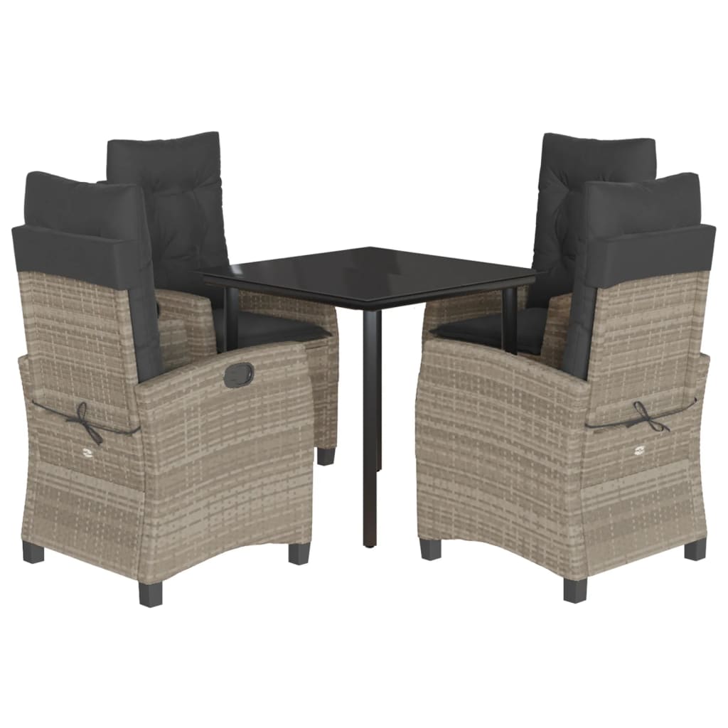 Set Pranzo da Giardino 5pz con Cuscini Grigio Chiaro Polyrattan - homemem39