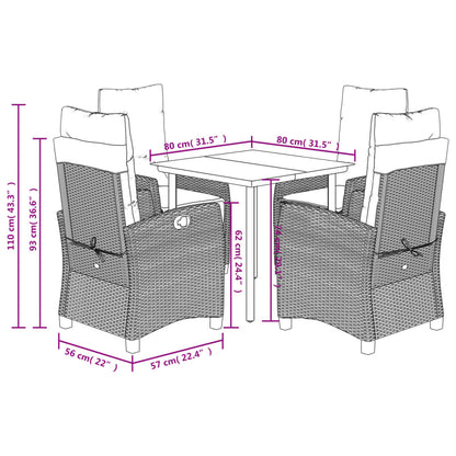 Set Pranzo da Giardino 5pz con Cuscini Grigio Chiaro Polyrattan | homemem39
