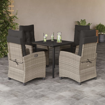 Set Pranzo da Giardino 5pz con Cuscini Grigio Chiaro Polyrattan | homemem39