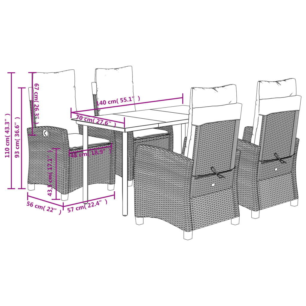 Set Pranzo da Giardino 5pz con Cuscini Grigio Chiaro Polyrattan | homemem39