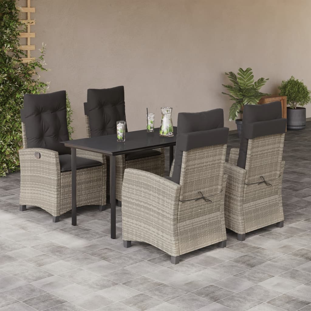 Set Pranzo da Giardino 5pz con Cuscini Grigio Chiaro Polyrattan | homemem39