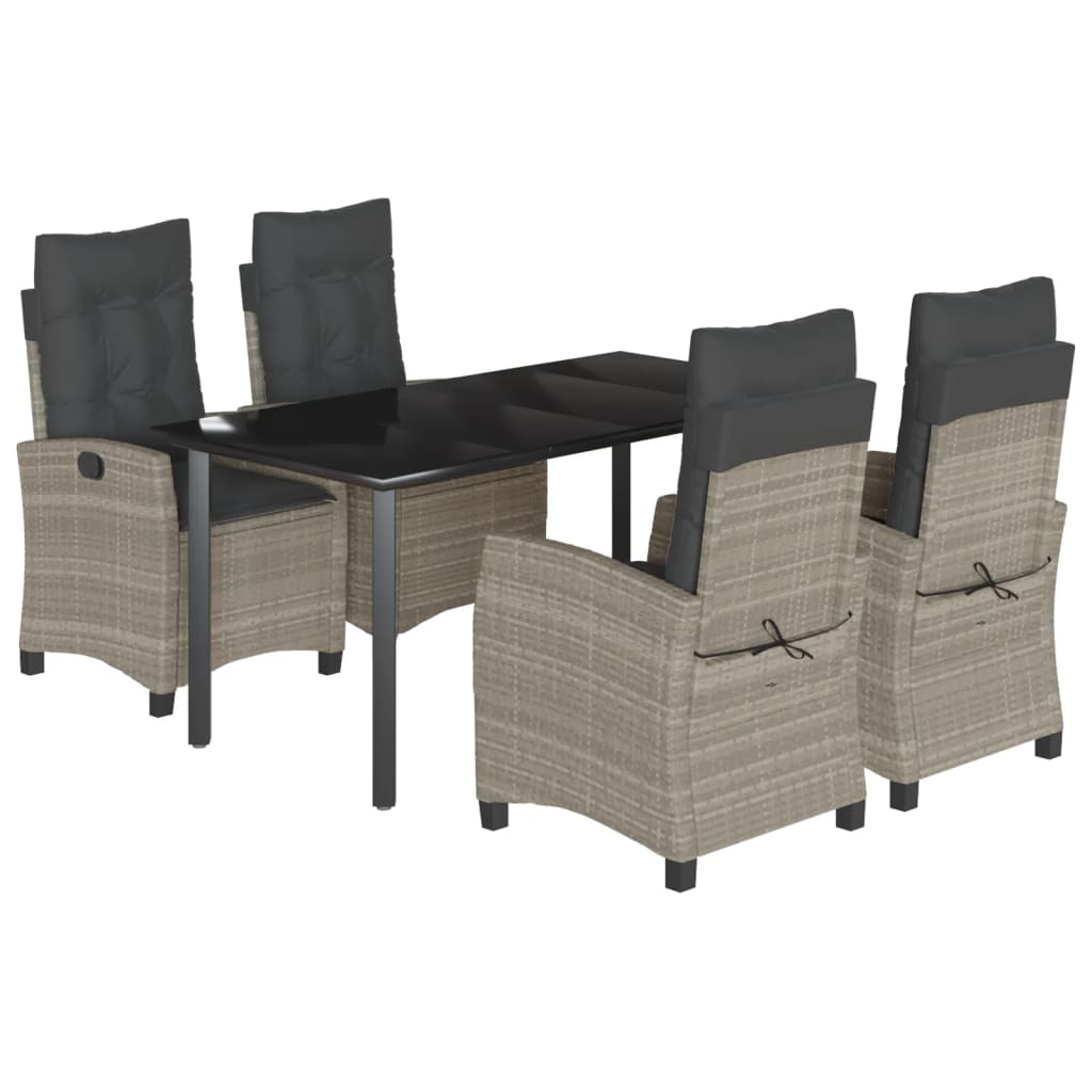 Set Pranzo da Giardino 5pz con Cuscini Grigio Chiaro Polyrattan | homemem39