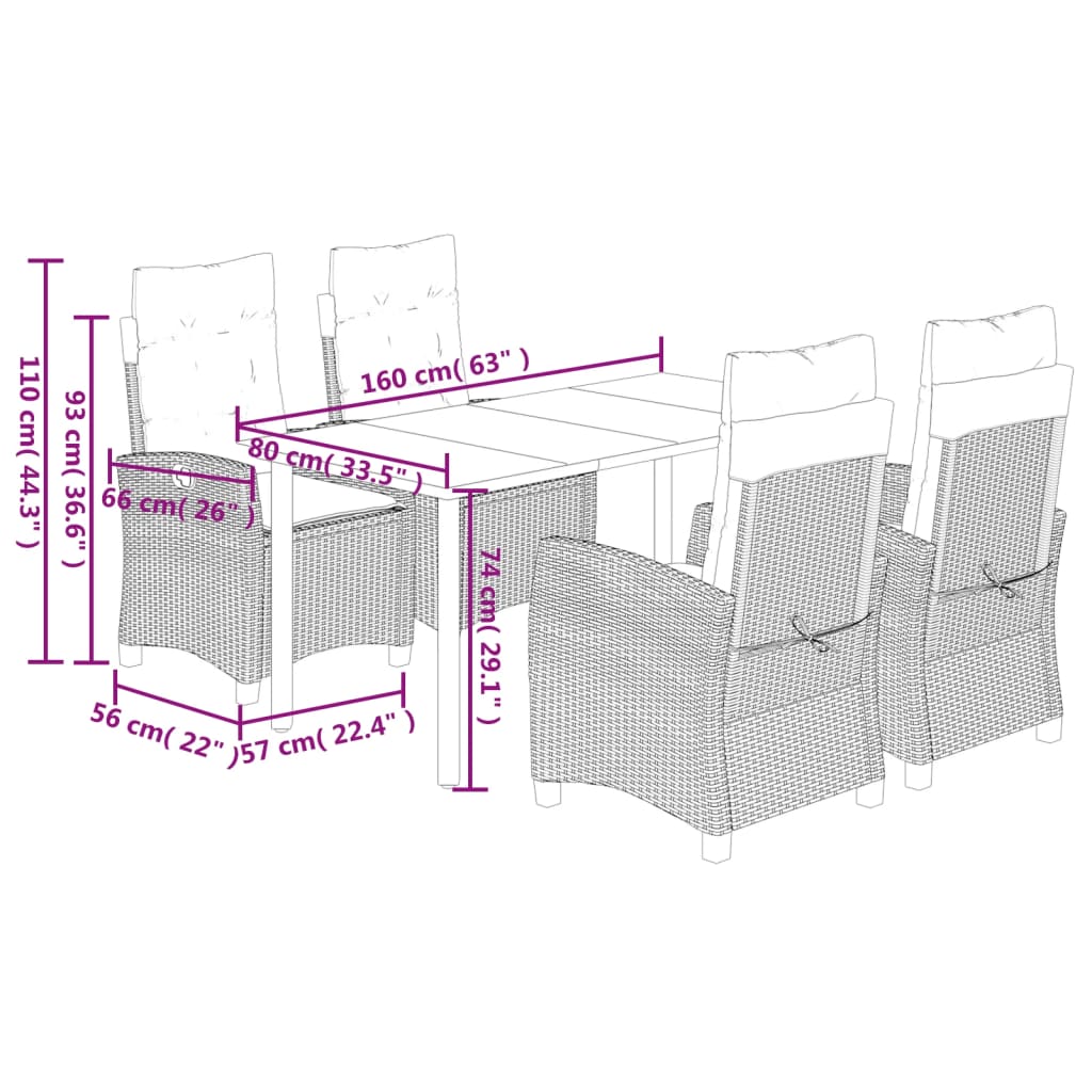 Set Pranzo da Giardino 5pz con Cuscini Grigio Chiaro Polyrattan - homemem39