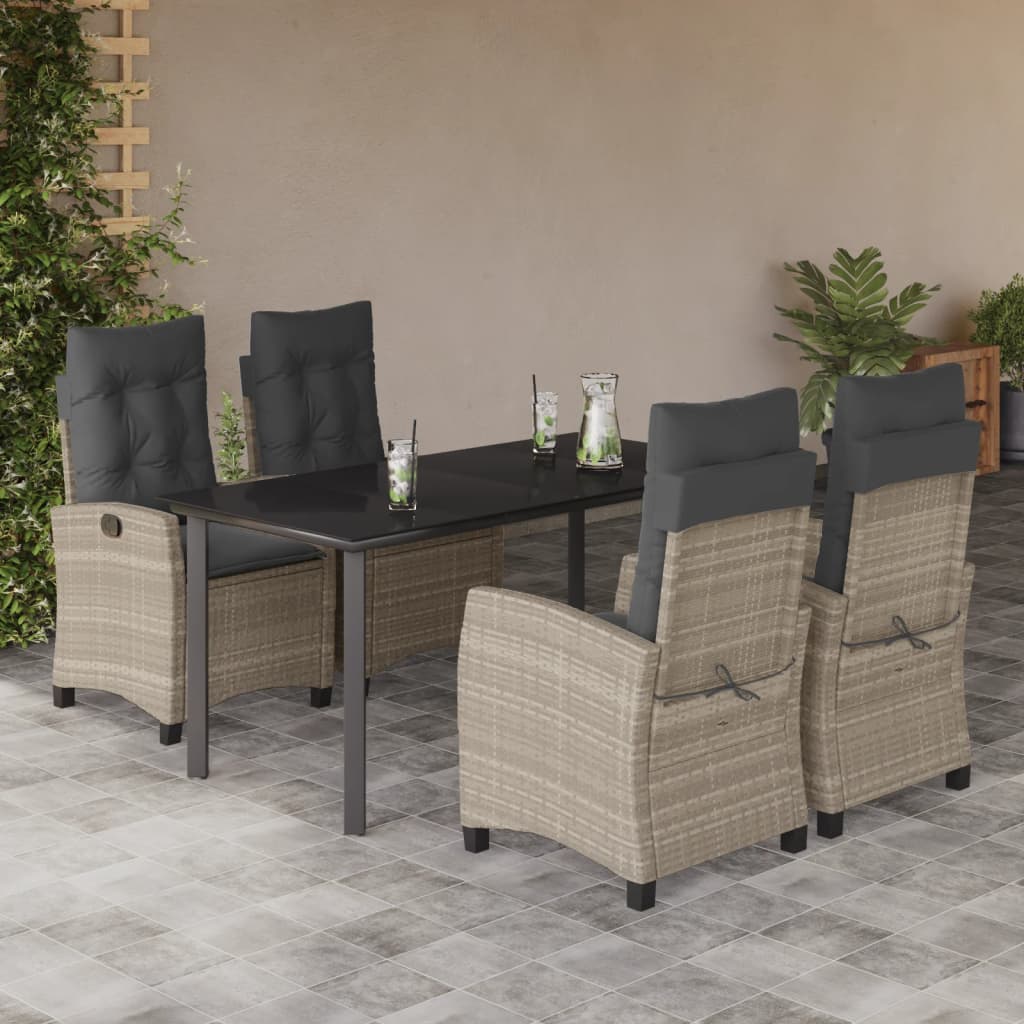 Set Pranzo da Giardino 5pz con Cuscini Grigio Chiaro Polyrattan | homemem39