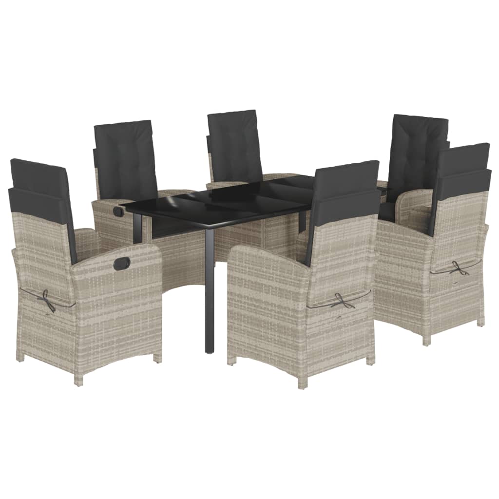 Set da Pranzo da Giardino 7 pz Cuscini Polyrattan Grigio Chiaro | homemem39