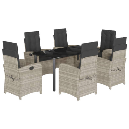 Set da Pranzo da Giardino 7 pz Cuscini Polyrattan Grigio Chiaro | homemem39