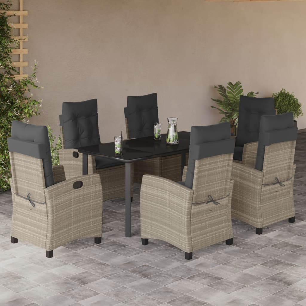 Set da Pranzo da Giardino 7 pz Cuscini Polyrattan Grigio Chiaro | homemem39