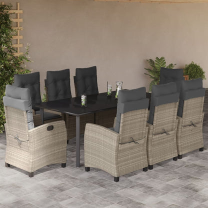 Set Pranzo da Giardino 9pz con Cuscini Grigio Chiaro Polyrattan | homemem39