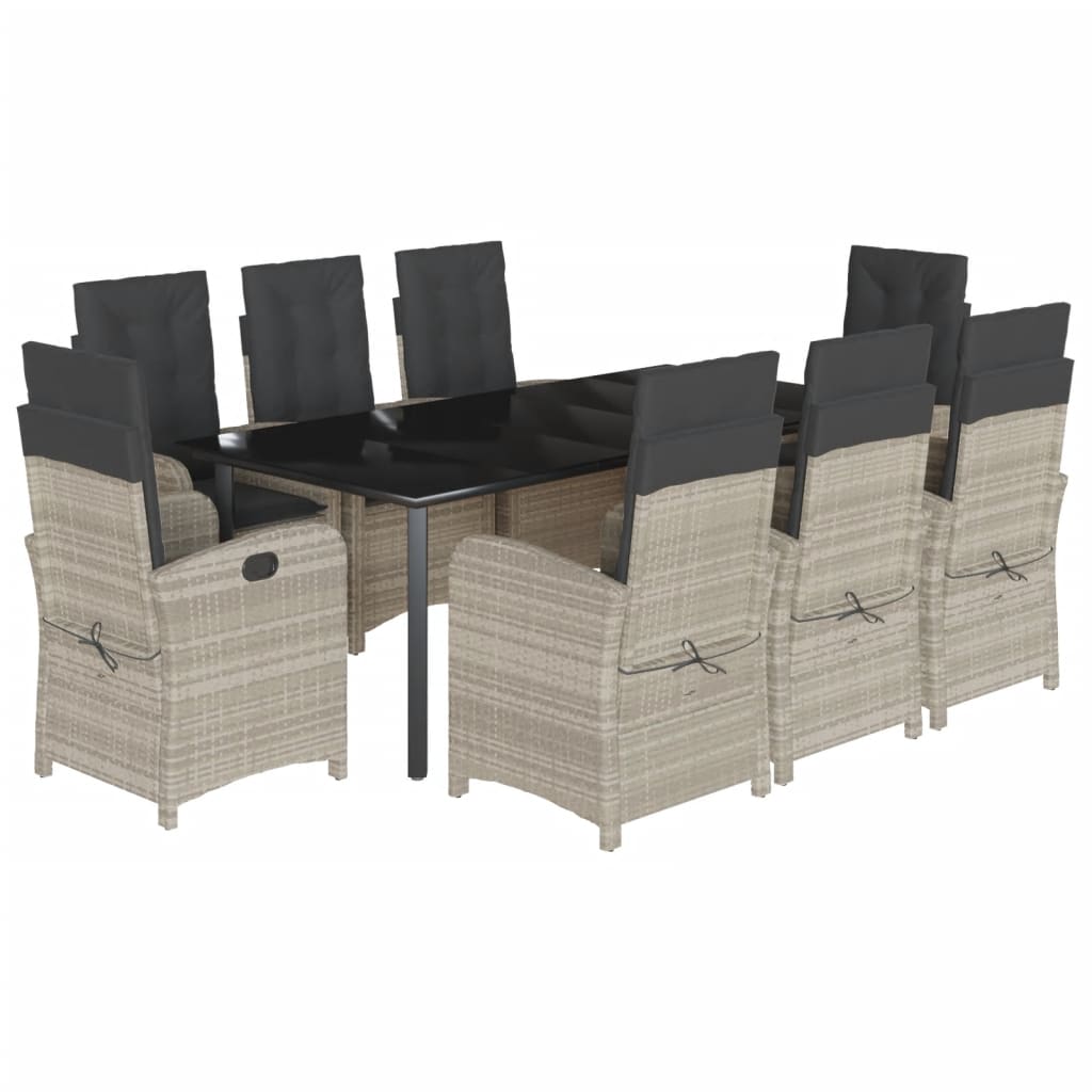 Set Pranzo da Giardino 9pz con Cuscini Grigio Chiaro Polyrattan - homemem39