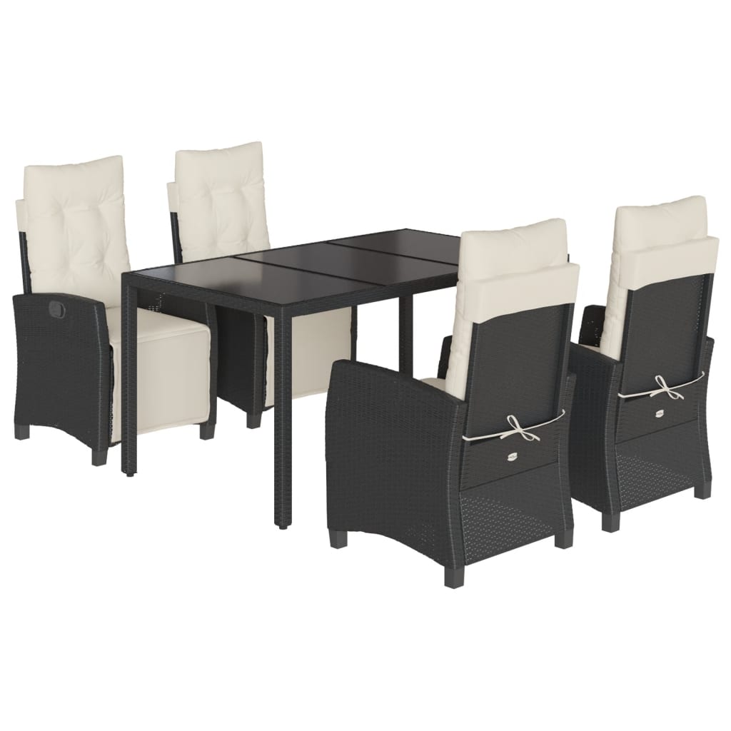 Set da Pranzo da Giardino 5 pz Nero con Cuscini in Polyrattan | homemem39