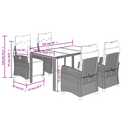 Set da Pranzo da Giardino 5 pz Nero con Cuscini in Polyrattan - homemem39