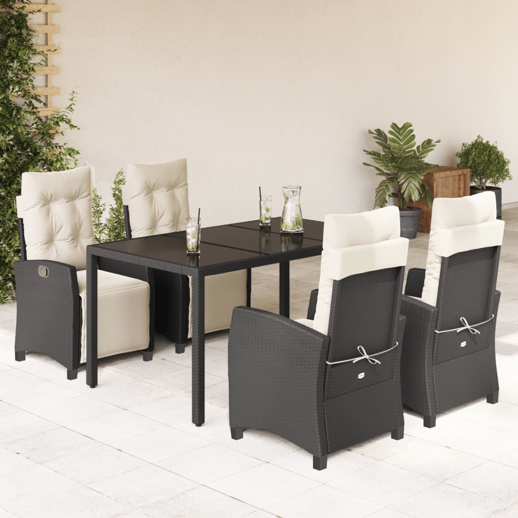 Set da Pranzo da Giardino 5 pz Nero con Cuscini in Polyrattan | homemem39