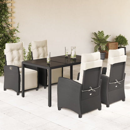 Set da Pranzo da Giardino 5 pz Nero con Cuscini in Polyrattan | homemem39