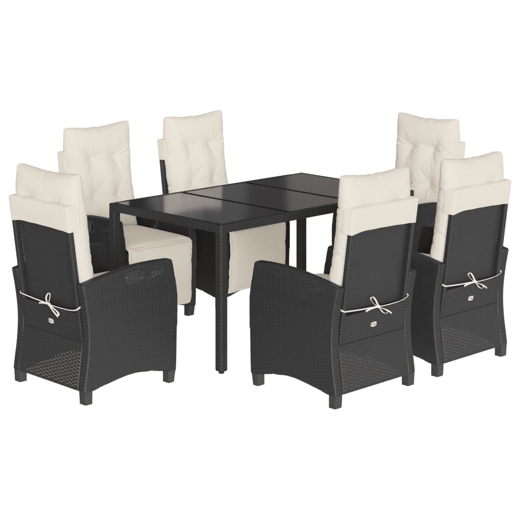 Set da Pranzo da Giardino 7 pz Nero con Cuscini in Polyrattan | homemem39